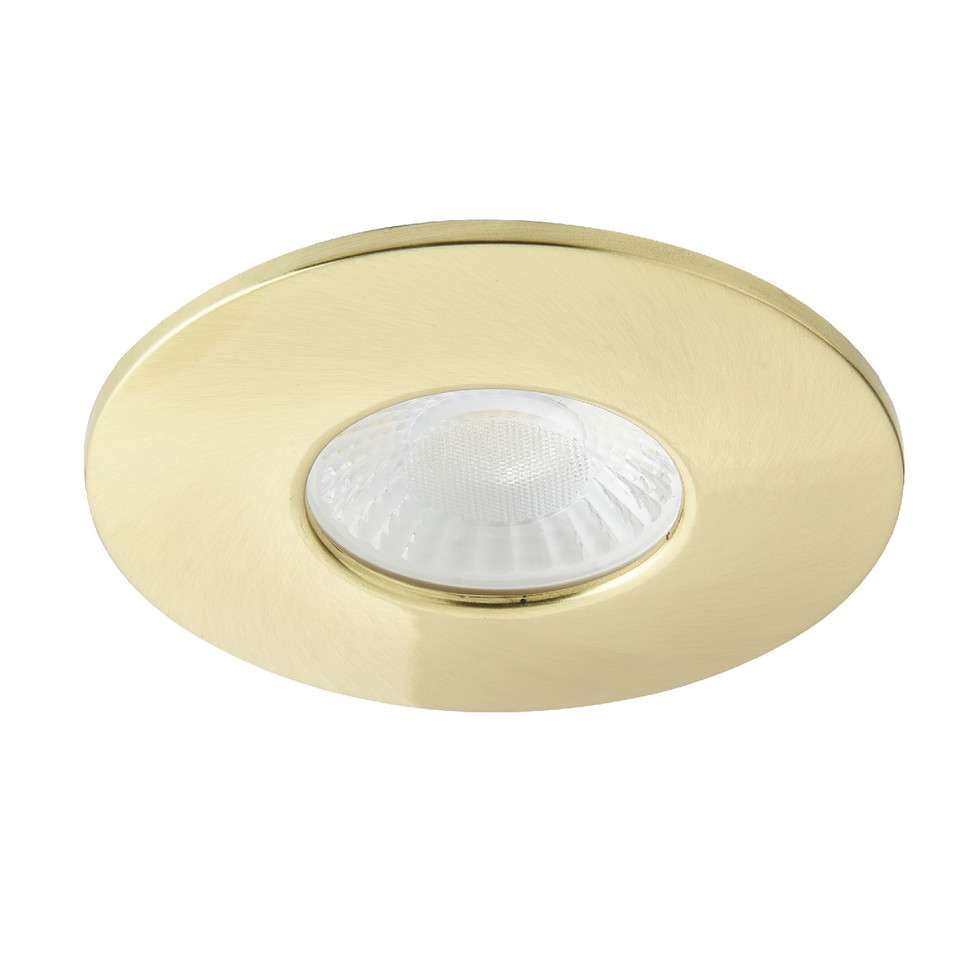 Forum Spa Como Satin Brass 68mm Fire-rated IP65 8w LED Fixed Bathroom Downlight - SPA-38572-SBRS