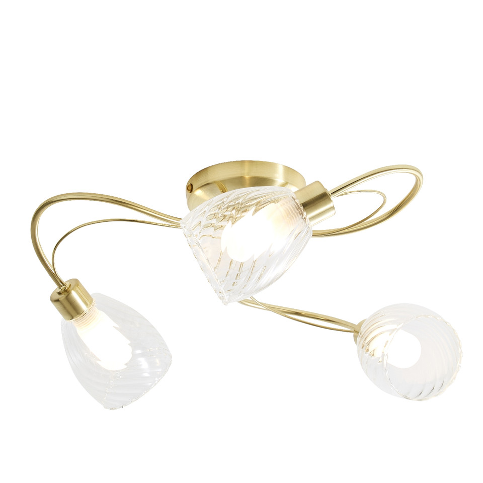 Forum Spa Veria Satin Brass/Clear 400mm 3 Lamp Tangle Flush Ceiling Light - SPA-35828-SBRS